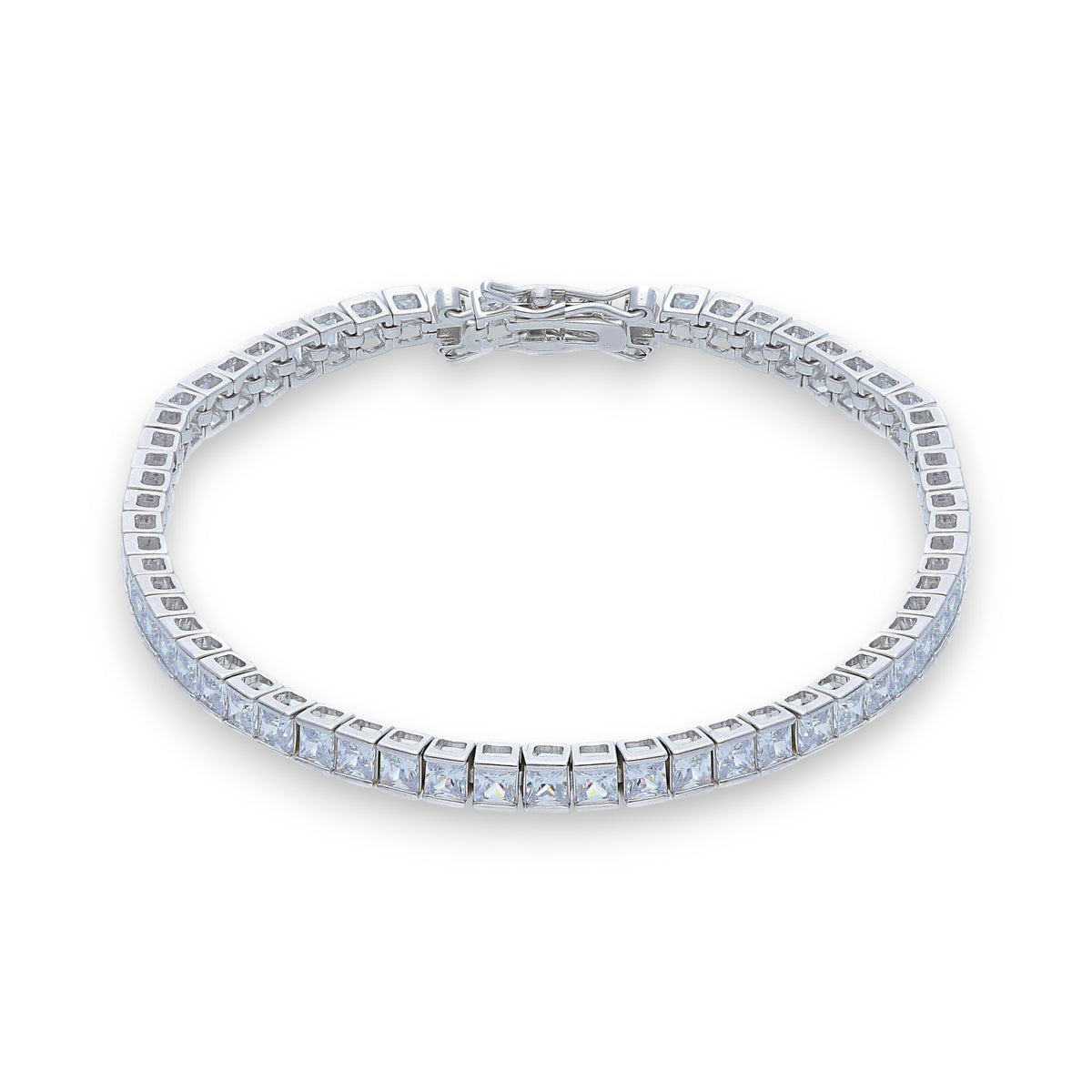 Bracciale tennis in argento con zirconi quadrati incassati a battuta - lunghezza fissa - Gioielli Pavan