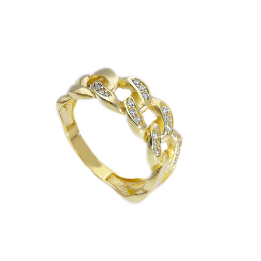 Anello Anello in oro design a maglie rigide con zirconi a pavé - Gioielli Pavan