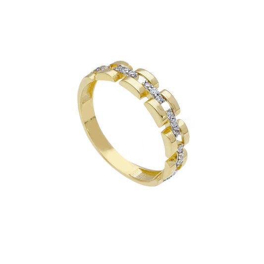 Anello Anello in oro design a maglie rigide con zirconi a pavé - Gioielli Pavan