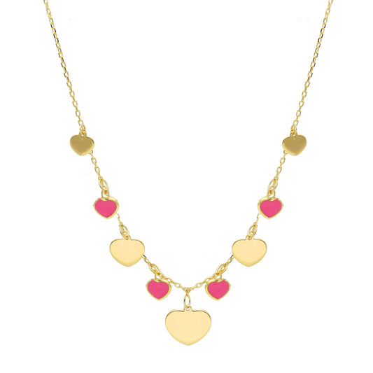 Girocollo Girocollo elementi in oro cuori smaltati e lisci - Gioielli Pavan