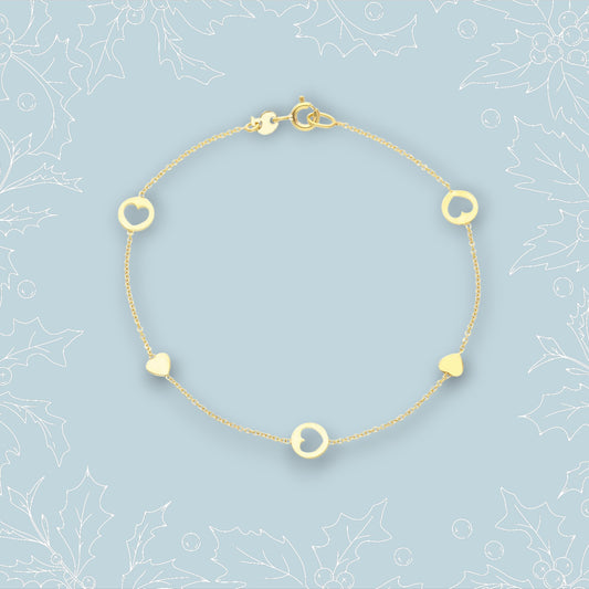 Girocollo Bracciale in oro con cuori piatti e traforati - Gioielli Pavan