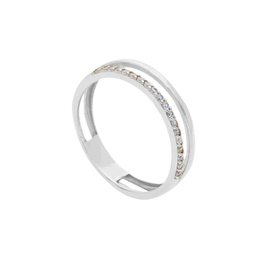 Anello Anello in oro fedina squadrata con trafori con zirconi a pavé - Gioielli Pavan