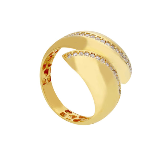 Anello Anello in oro fascia contrariè di design con zirconi a pavé - Gioielli Pavan