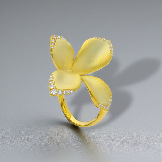 Anelli Anello in argento dorato a forma di fiore con zirconi - Gioielli Pavan