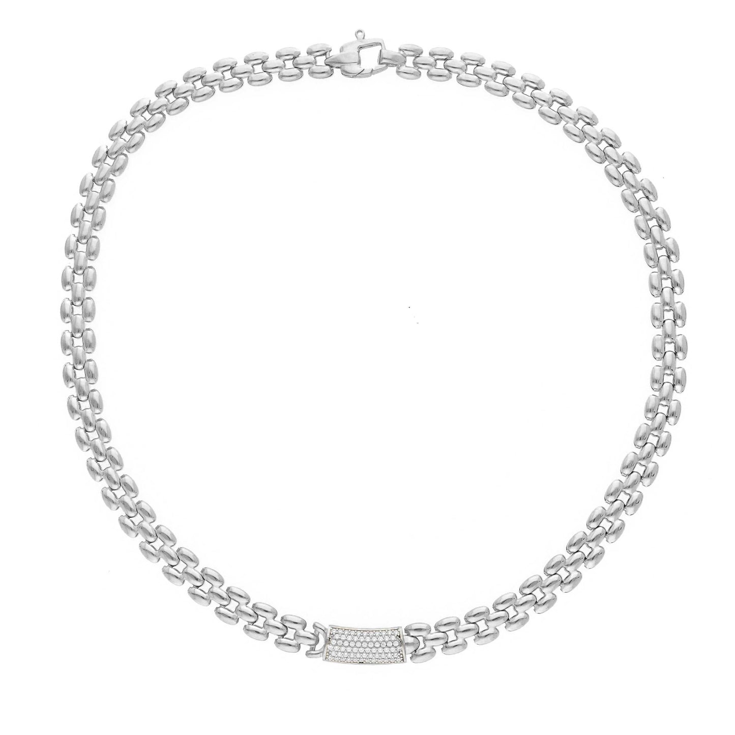 Collane Girocollo in argento maglia a chicco con targa in pavé di zirconi centrale - Gioielli Pavan