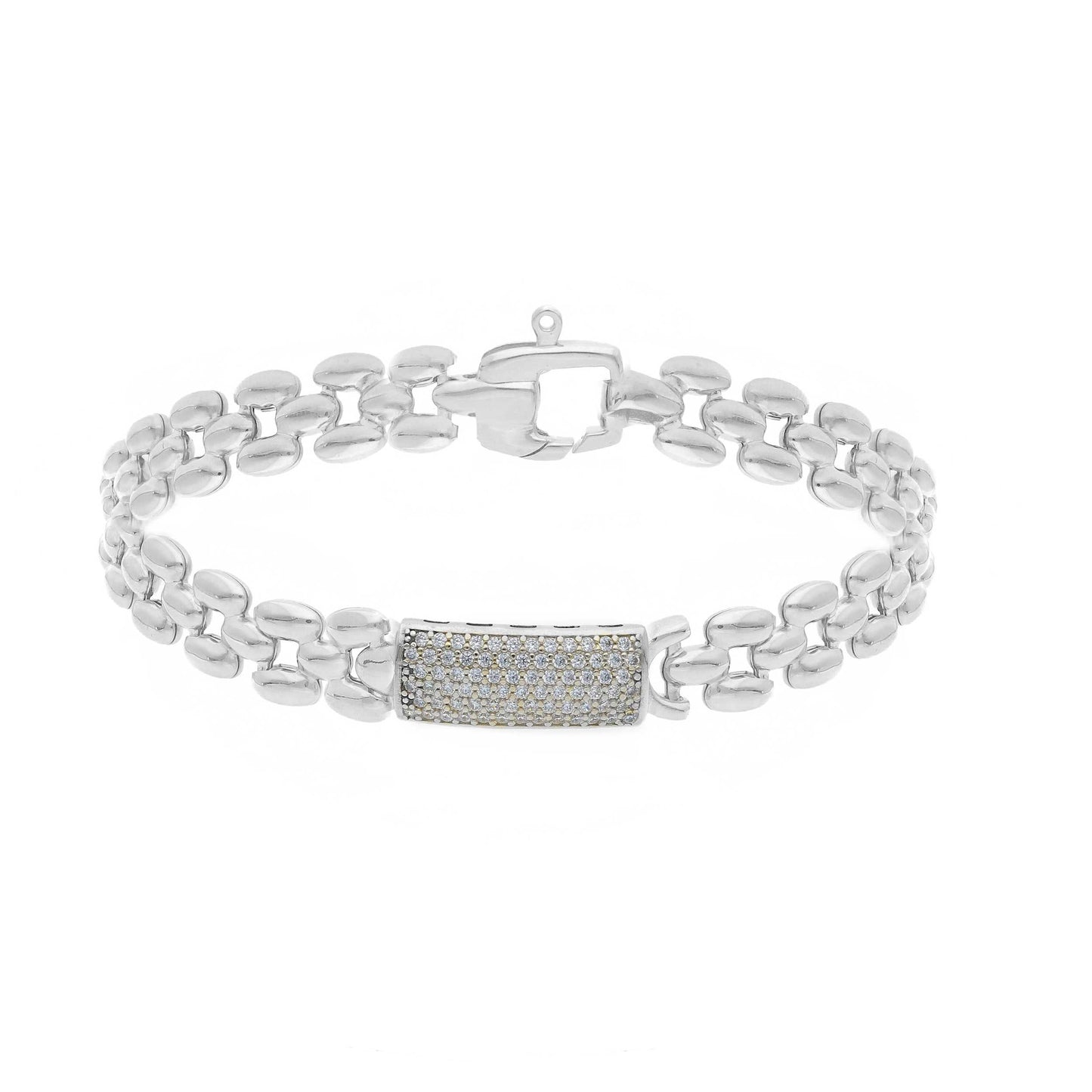 Bracciale Bracciale in argento maglia a chicco con targa in pavé di zirconi centrale - Gioielli Pavan