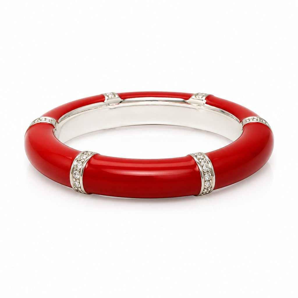 Anello Argento 925 Smalto Rosso e Diamanti