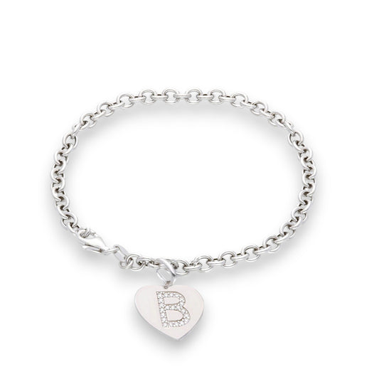 Bracciale Bracciale in argento iniziale con zirconi su cuore pendente - Articolo con varianti - Gioielli Pavan