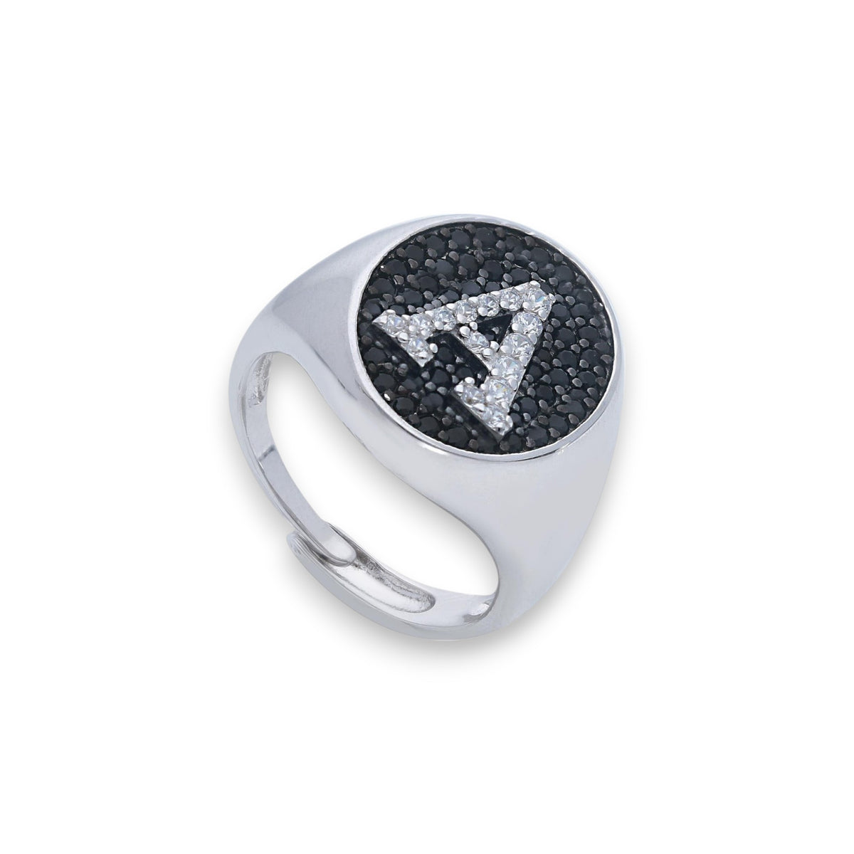 Anello in argento chevalier con iniziale a pavé di zirconi - Gioielli Pavan