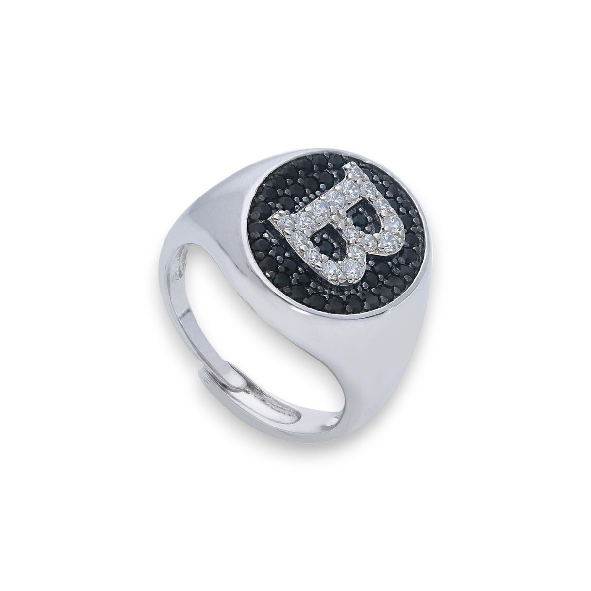 Anello in argento chevalier con iniziale a pavé di zirconi - Gioielli Pavan