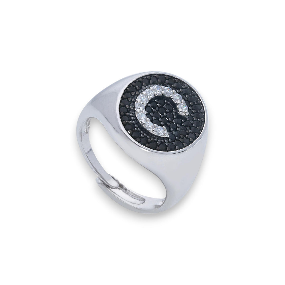 Anello in argento chevalier con iniziale a pavé di zirconi - Gioielli Pavan