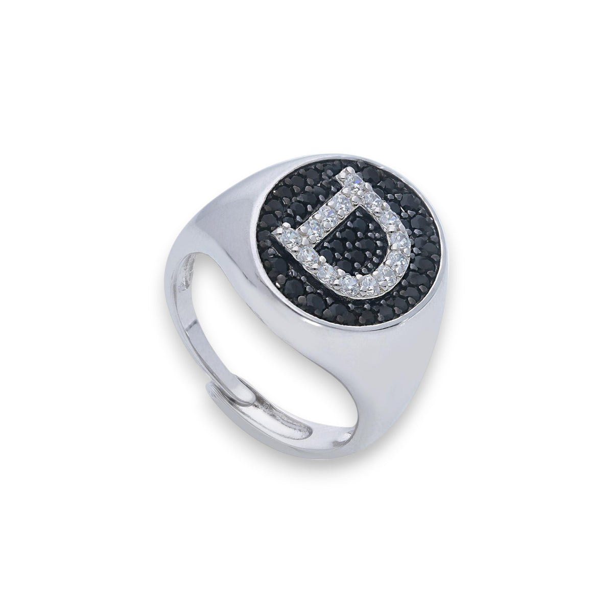 Anello in argento chevalier con iniziale a pavé di zirconi - Gioielli Pavan