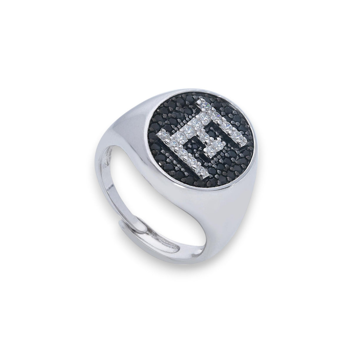 Anello in argento chevalier con iniziale a pavé di zirconi - Gioielli Pavan