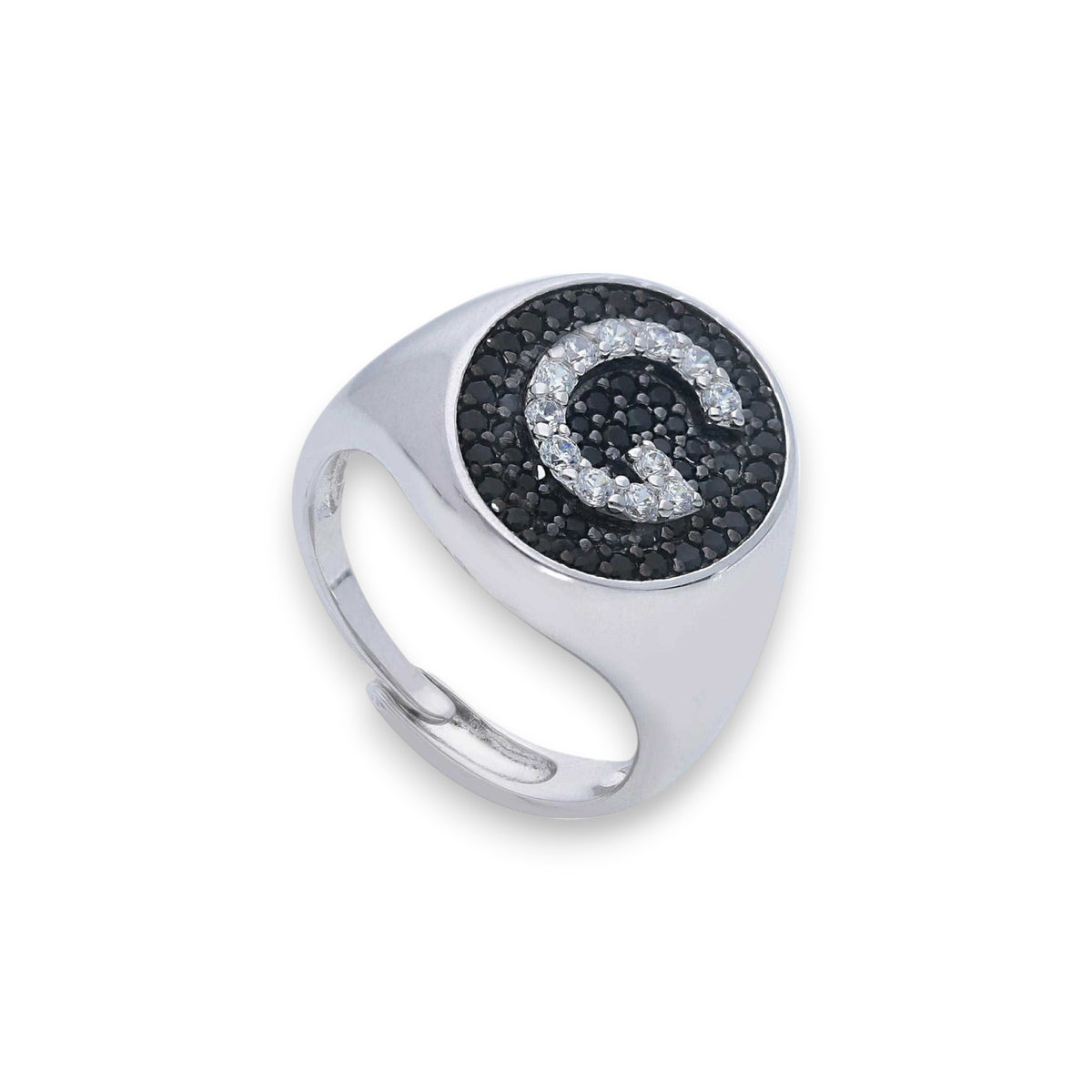 Anello in argento chevalier con iniziale a pavé di zirconi - Gioielli Pavan