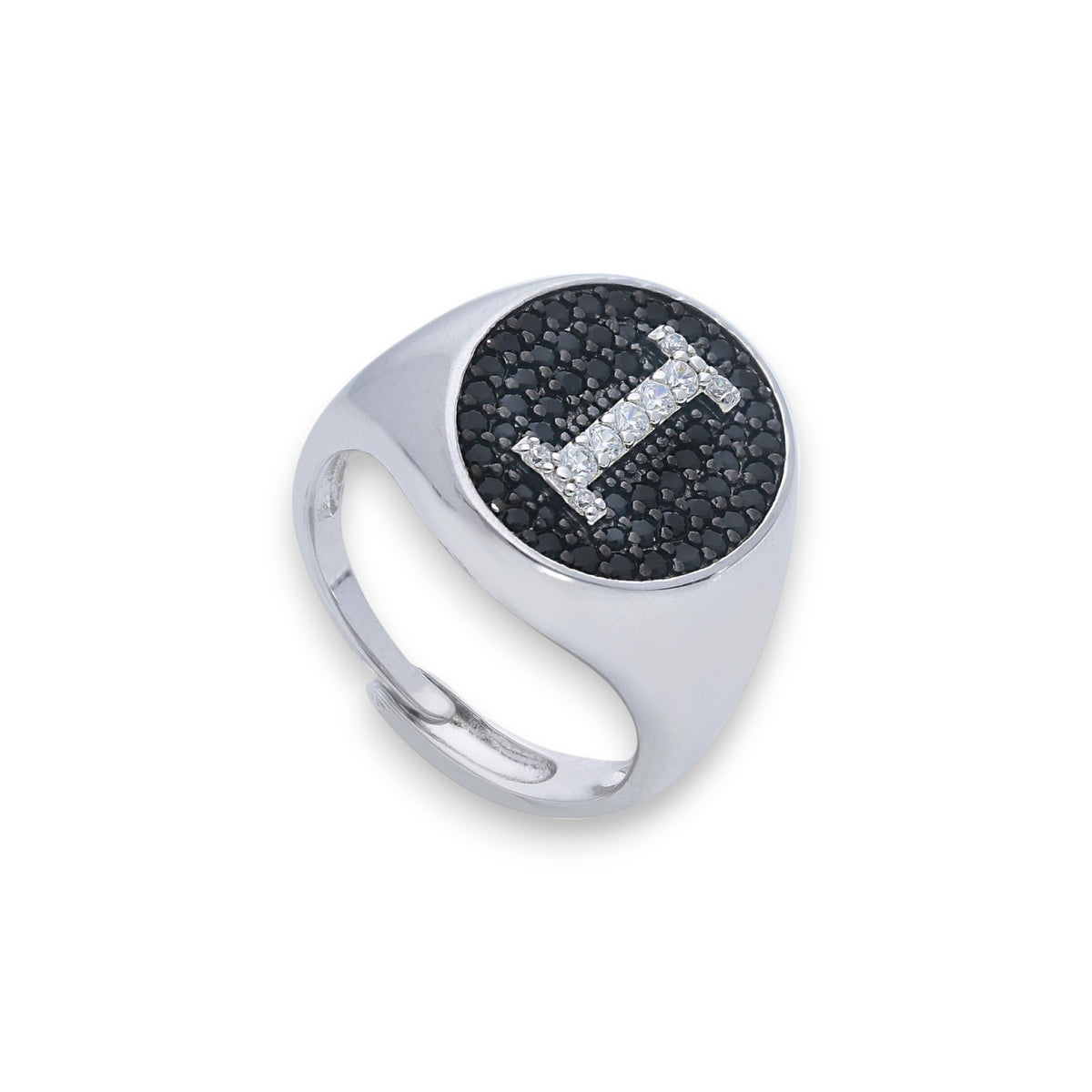 Anello in argento chevalier con iniziale a pavé di zirconi - Gioielli Pavan