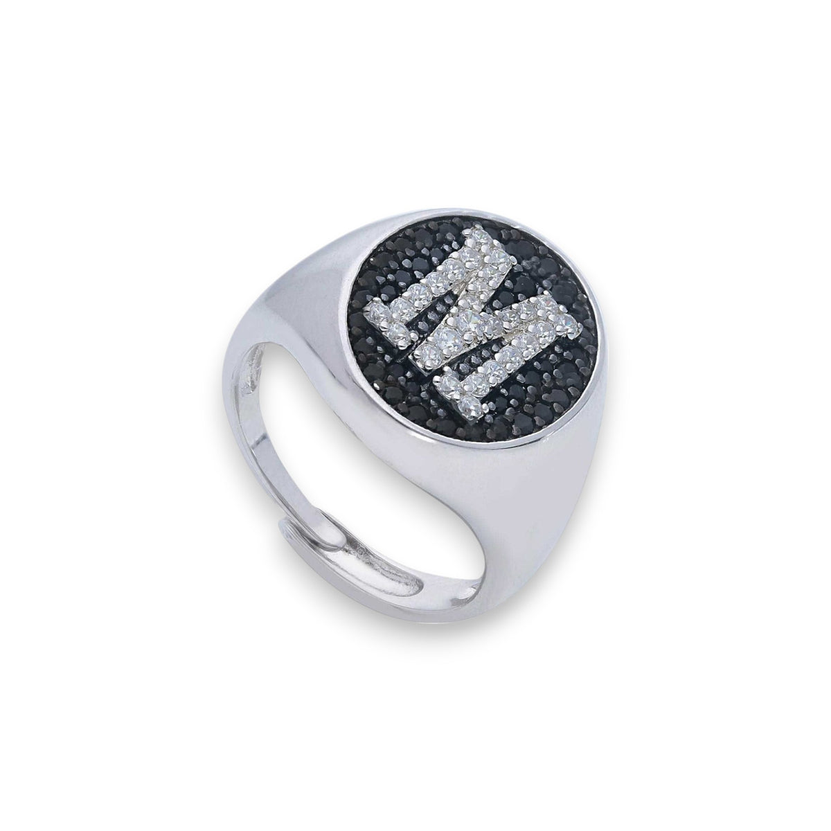 Anello in argento chevalier con iniziale a pavé di zirconi - Gioielli Pavan