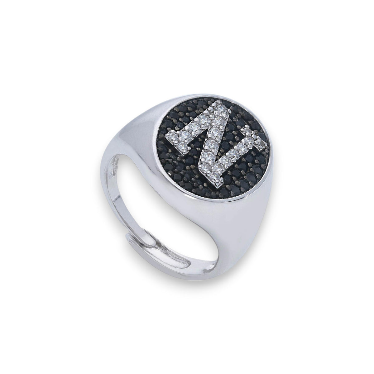 Anello in argento chevalier con iniziale a pavé di zirconi - Gioielli Pavan