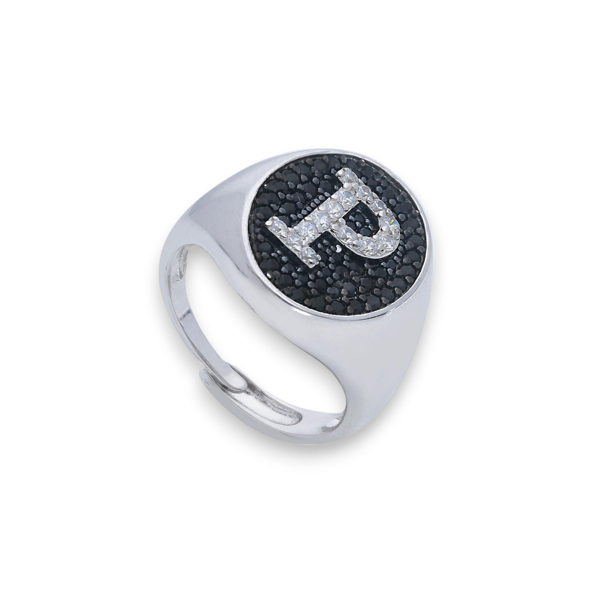 Anello in argento chevalier con iniziale a pavé di zirconi - Gioielli Pavan