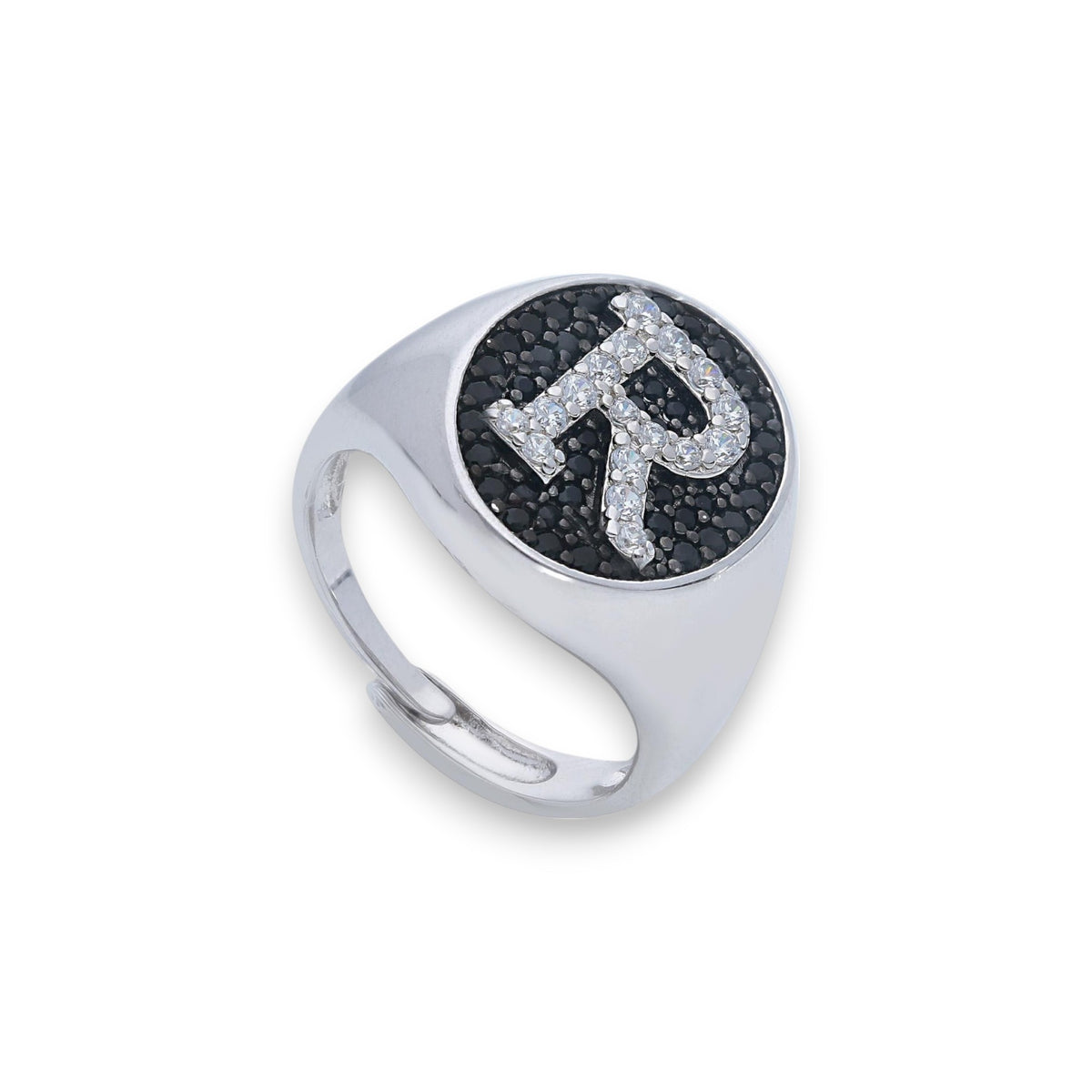 Anello in argento chevalier con iniziale a pavé di zirconi - Gioielli Pavan