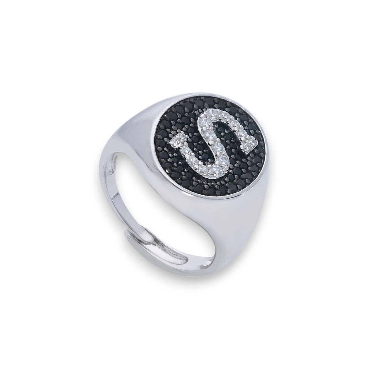 Anello in argento chevalier con iniziale a pavé di zirconi - Gioielli Pavan