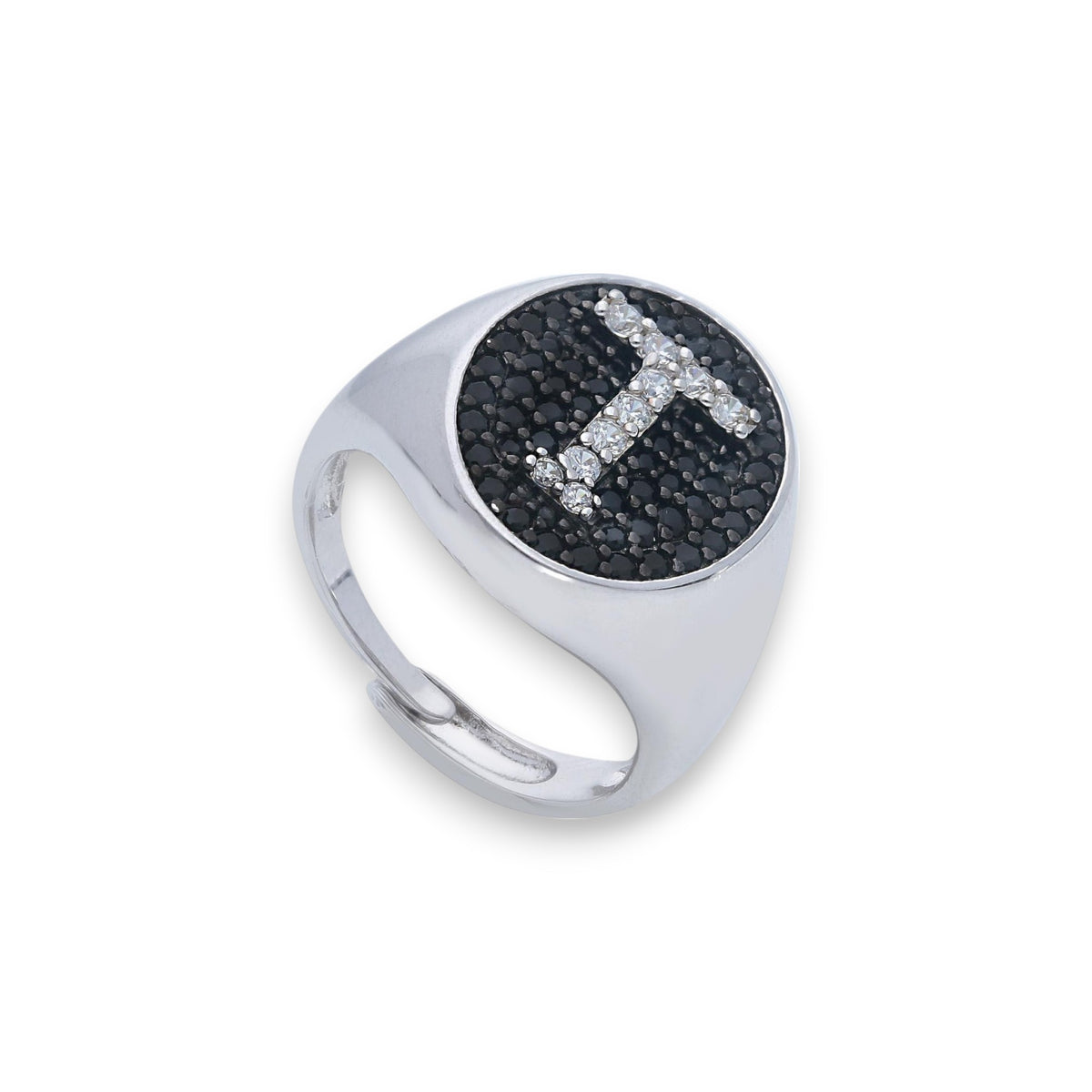 Anello in argento chevalier con iniziale a pavé di zirconi - Gioielli Pavan