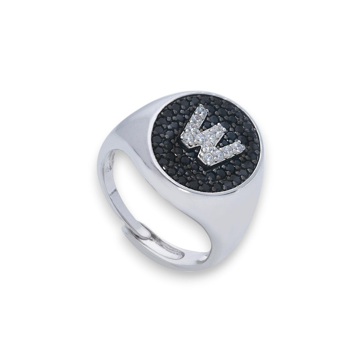 Anello in argento chevalier con iniziale a pavé di zirconi - Gioielli Pavan
