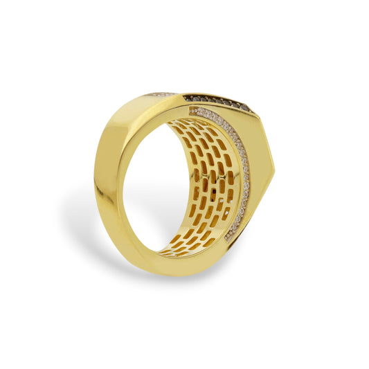 Anello Anello in oro Chevalier due colori con zirconi neri a pavé - Gioielli Pavan