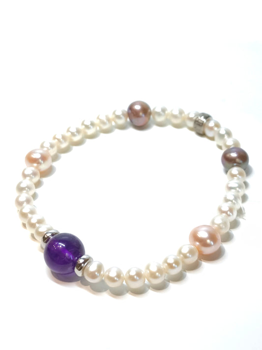 Bracciale Bracciale elastico con Perle e Ametista - Gioielli Pavan