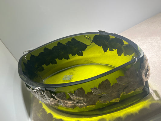 soprammobile Centrotavola in cristallo verde e foglie di vite in argento - Gioielli Pavan