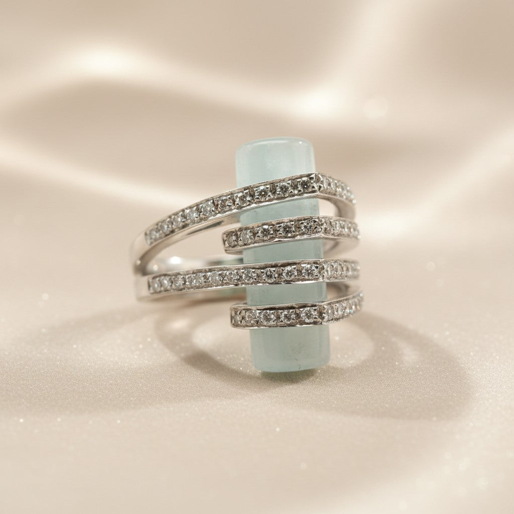 Gold ring with aquamarine and diamonds