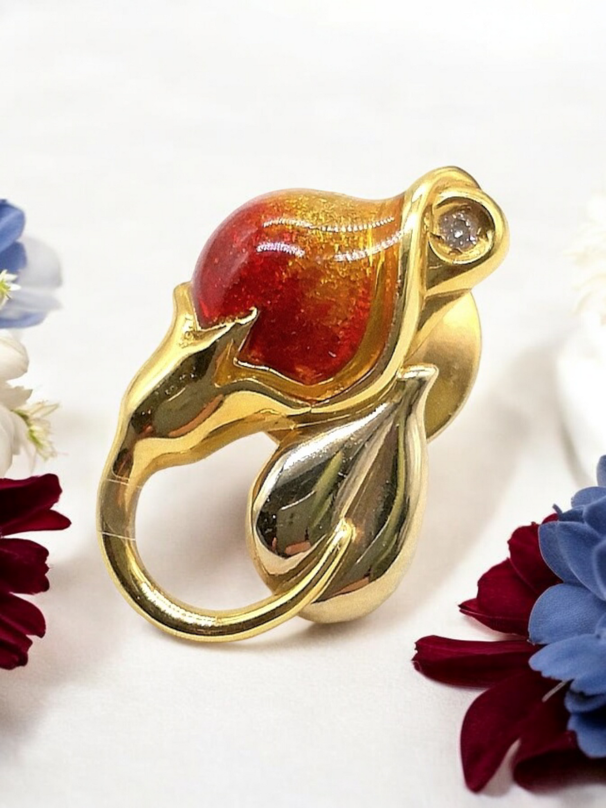 Puntale Tulipano in oro smaltato con diamante - Gioielli Pavan