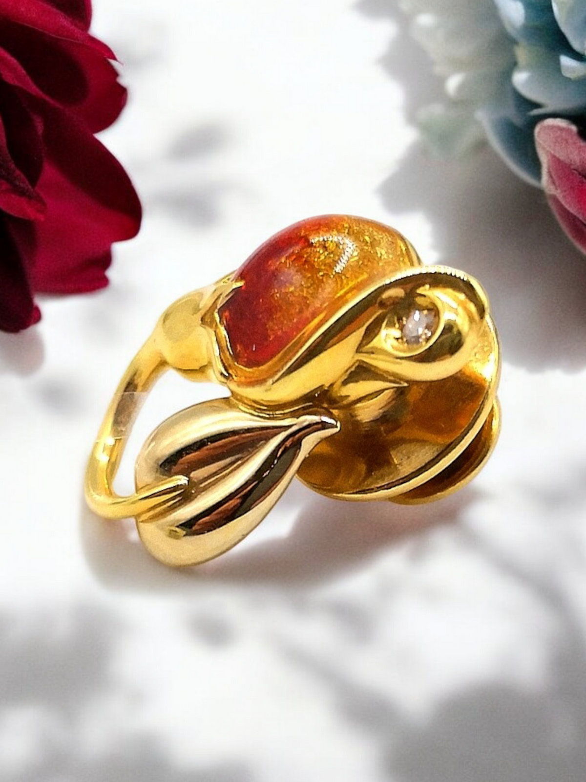 Puntale Tulipano in oro smaltato con diamante - Gioielli Pavan