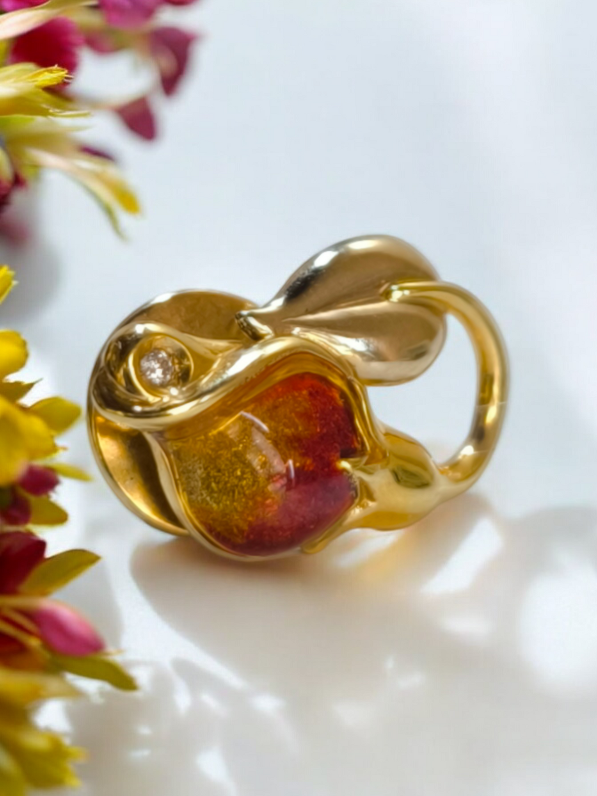 Puntale Tulipano in oro smaltato con diamante - Gioielli Pavan