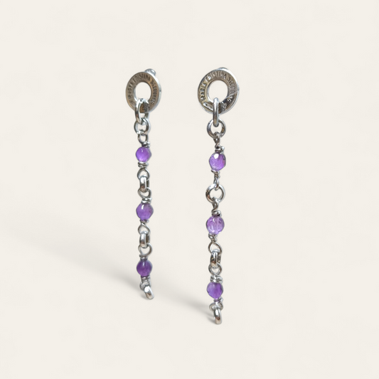 Orecchini Orecchini pendenti in argento con ametiste pend. 5,5 cm - Gioielli Pavan