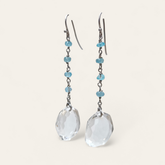 Orecchini Orecchini in argento con amazzonite e quarzo ialino pend. 7 cm - Gioielli Pavan