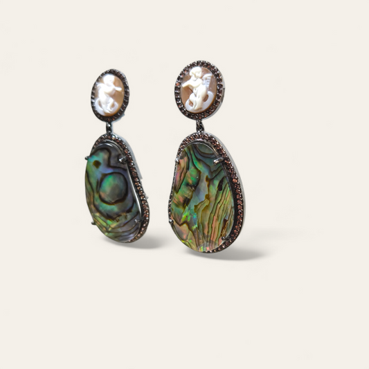 Orecchini Orecchini in argento con cameo madreperla e quarzo ialino - Gioielli Pavan