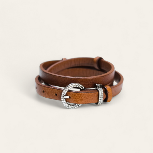 Bracciale Bracciale in argento cintura pelle fibbia con pavé di zirconi - Gioielli Pavan