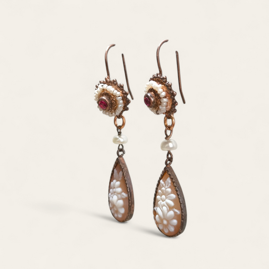 Orecchini Orecchini in argento con cameo e perle coltivate pend. 5,5 cm - Gioielli Pavan