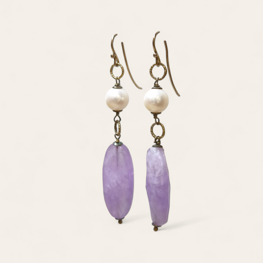 Orecchini Orecchini in argento con perle coltivate e ametiste pend. 8 cm - Gioielli Pavan