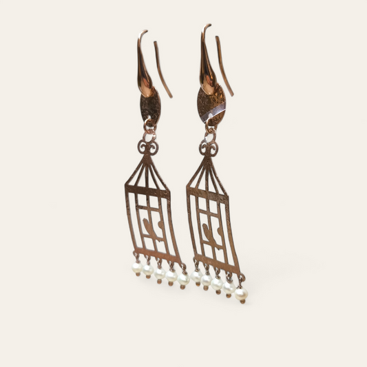 Orecchini Orecchini in argento a forma di gabbietta di uccellini con perle coltivate pend. 8 cm - Gioielli Pavan