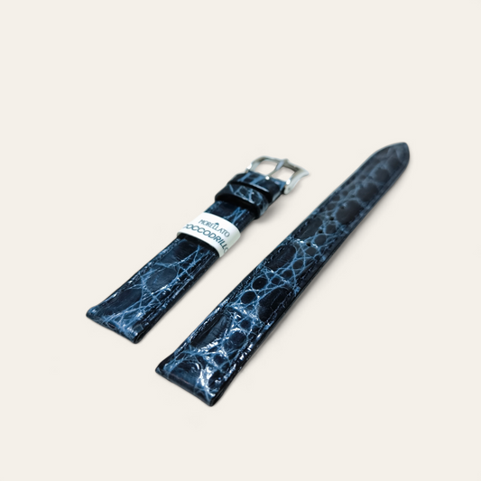Cinturino Cinturino Ansa 16 mm Pelle coccodrillo vero blu jeans scuro - Gioielli Pavan