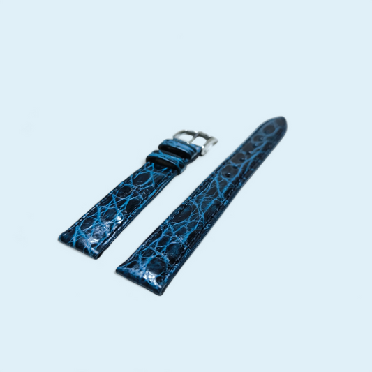 Cinturino Cinturino Ansa 16 mm Pelle coccodrillo vero blu jeans - Gioielli Pavan