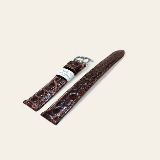 Cinturino Cinturino Ansa 16 mm Pelle coccodrillo vero marrone scuro - Gioielli Pavan