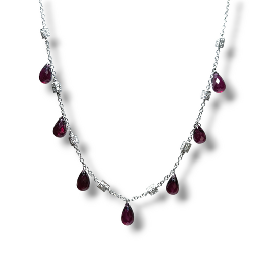 Girocollo Girocollo in oro bianco con diamanti e granati - Gioielli Pavan