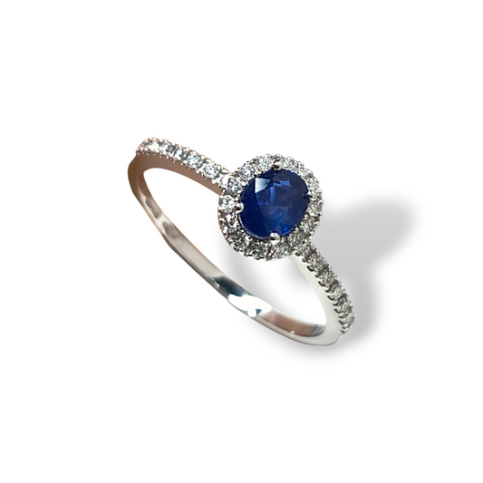 Anello Anello solitario in oro con zaffiro e diamanti - Gioielli Pavan