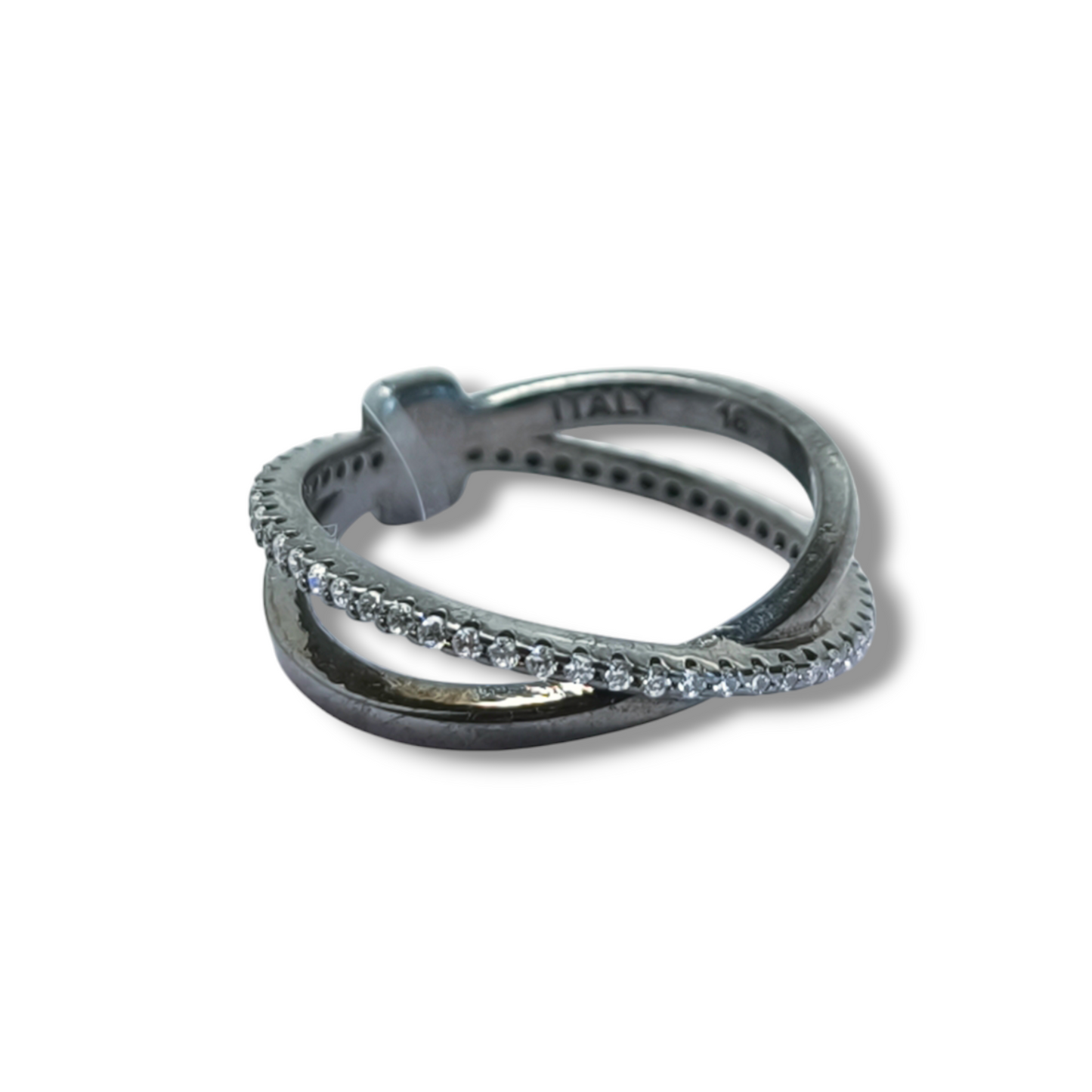 Anello Anello argento brunito doppia fedina zirconie - Gioielli Pavan