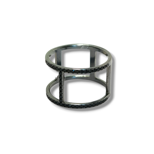 Anello Anello in argento brunito con zirconi neri - Gioielli Pavan