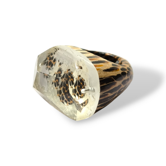 Anello Anello in legno e Quarzo ialino - Gioielli Pavan