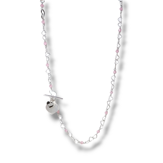 Girocollo Collana lunga in oro bianco cuori e quarzi rosa - Gioielli Pavan