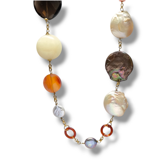 Collane Collana lunga con Ambra Perle e Corniola in oro - Gioielli Pavan